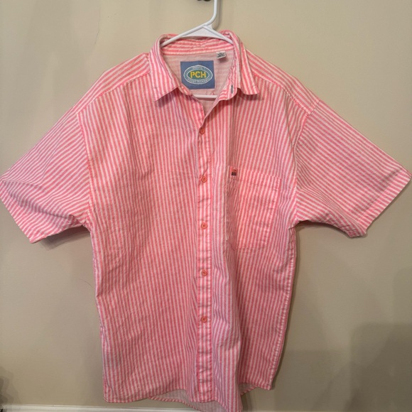 Vintage 90s Pacific Coast Highway PCH White Pink Striped Button Shirt Large - Picture 4 of 10